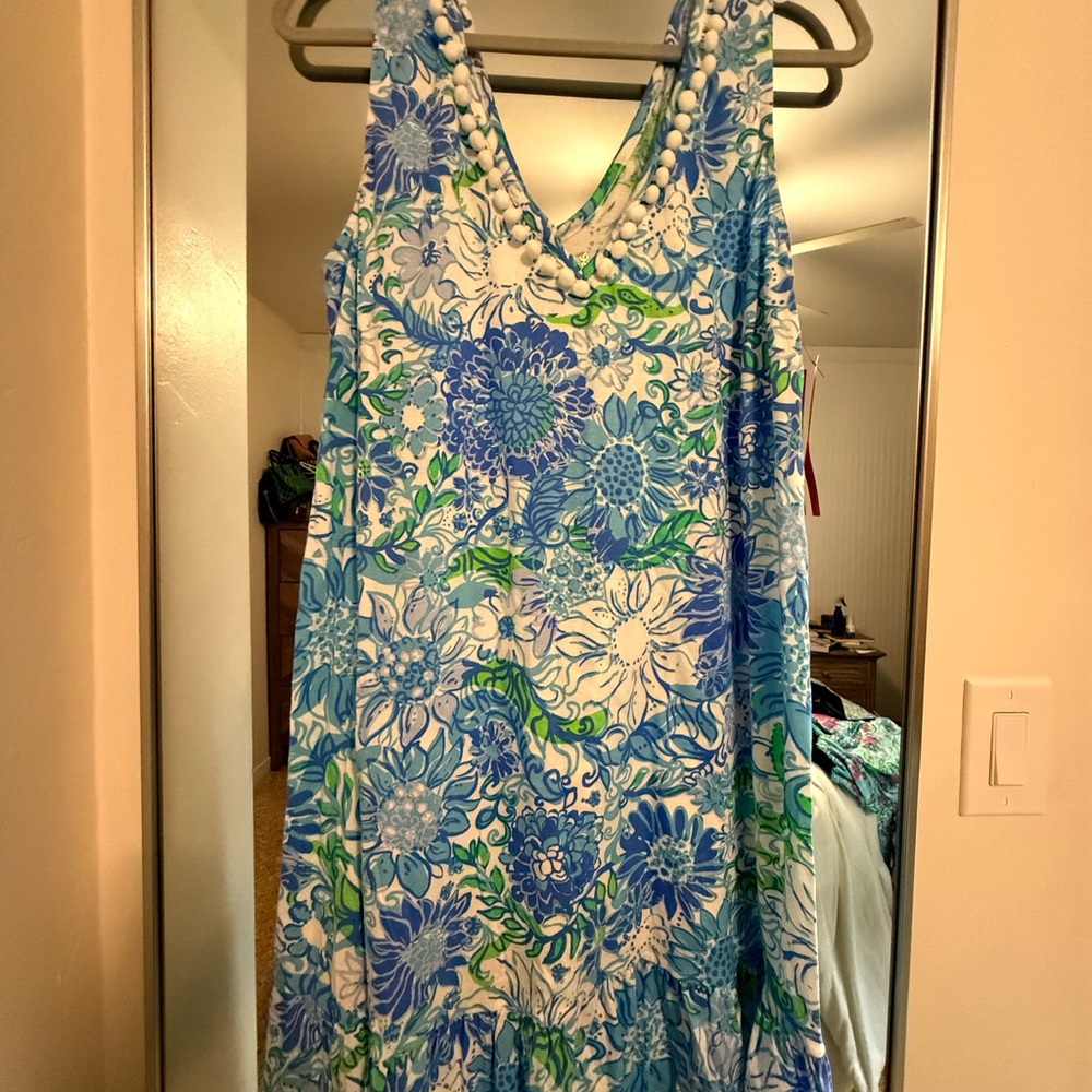 Lilly Pulitzer Blue and Green Sleeveless Maxi Sundress